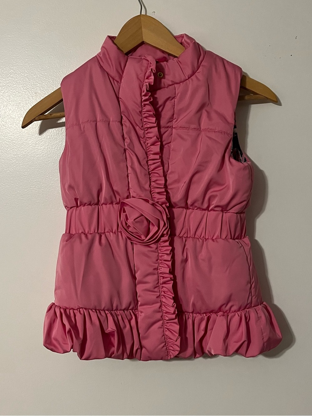 Lilly Pulitzer Pink Ruffled Quilted Vest with Rosette